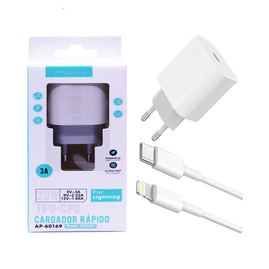 Apokin Charger PC819Y 20W 3A with Type-C to Lightning Cable White